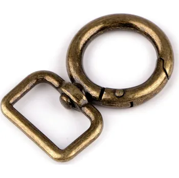 Kovová karabina otočná, průvlek 19 mm, malé, 3 staromosaz