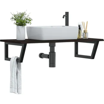 Koupelnový nábytek Deska pod umyvadlo nástěnná ocel a masivní dubové dřevo Hnědá3302627