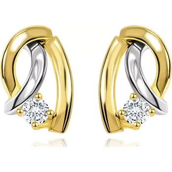 Náušnice Dvoubarevné náušnice ve 14K zlatě - tři zahnuté linie, kulatý zářivý briliant