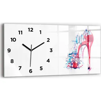 Hodiny Horizontální skleněné hodiny na zeď do kanceláře S Potiskem Červený podpatek 60x30 cm