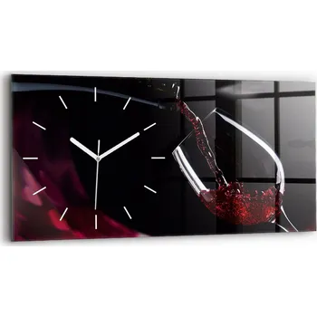 Hodiny Minimalistické skleněné nástěnné hodiny se stylovým potiskem Víno 60x30 cm