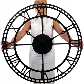 Hodiny Velké kovové nástěnné hodiny černé 80 cm retro loft do obýváku ložnice tiché