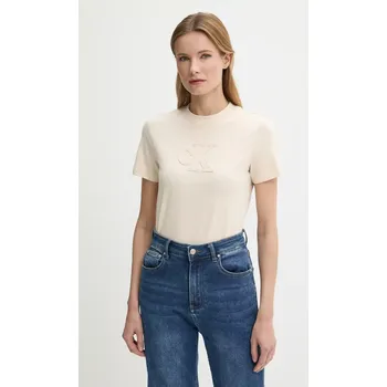 Dámské tričko Bavlněné tričko Calvin Klein Jeans dámské, béžová barva, J20J225256 01X, vel. XS