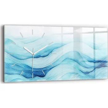Hodiny Moderní skleněné hodiny s grafikou na zeď horizontální 60x30 cm Modré oblaky