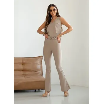 Dámské legíny Dámské žebrované zvonové kalhoty-legíny SAMIRA cappuccino XXL