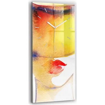Hodiny Vertikální Skleněné Hodiny Minimalistické Nástěnné Žena v klobouku 30x60 cm
