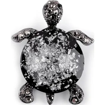 Náramek Brož s broušenými kamínky želva, malé, 3 antracit