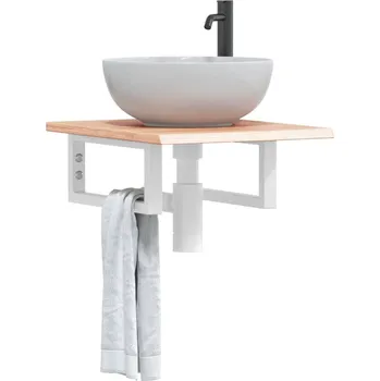 Koupelnový nábytek Deska pod umyvadlo nástěnná ocel a masivní dubové dřevo Hnědá3302552