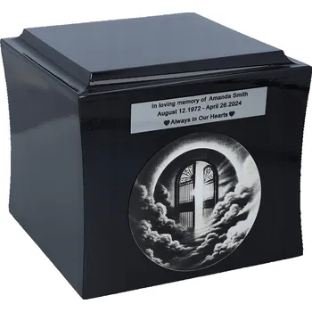 Smuteční dekorace Urna s Bránou Nebe, symbolická pohřební urna Černá / Vzor1 / Štítek