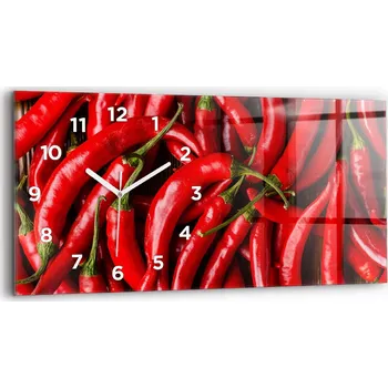 Hodiny Horizontální Skleněné Nástěnné Hodiny do Kanceláře s Motivem Pálivých papričky 60x30 cm