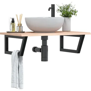 Koupelnový nábytek Deska pod umyvadlo nástěnná ocel a masivní dubové dřevo Hnědá3302599