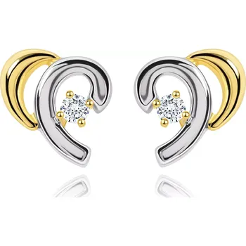 Náušnice Náušnice v kombinovaném 14K zlatě - rozpůlené srdíčko s briliantem