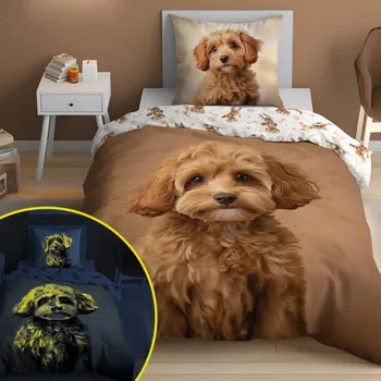 Povlečení Bavlněné povlečení pro děti svítící ve tmě - Roztomilý pejsek Šířka: 140 cm | Délka: 200 cm