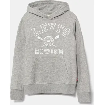 Chlapecká mikina Dětská mikina Levi's VARSITY ROWING HOODIE šedá barva, s kapucí, s potiskem, 9EM573 09X, vel. 140