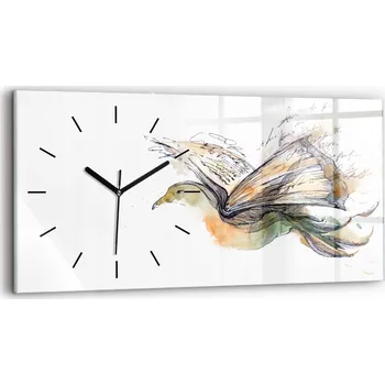 Hodiny Moderní skleněné nástěnné hodiny s potiskem horizontální 60x30 cm Pták Kniha
