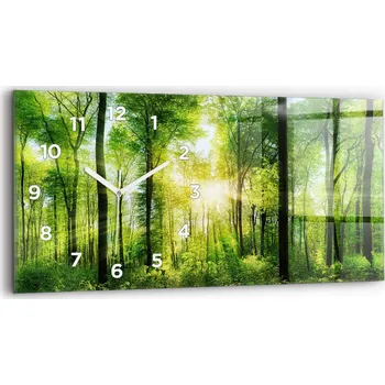 Hodiny Horizontální Skleněné Hodiny na Zeď do Kanceláře s Grafikou Příroda les stromy 60x30 cm