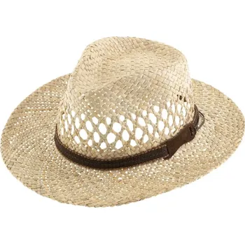 Klobouk Fiebig - Headwear since 1903 Slaměný klobouk z mořské trávy s hnědou stuhou - Fedora Velikost: 55 cm (S)