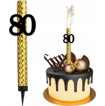Dortová svíčka Fontána dortový ohňostroj svíčka XL topper k narozeninám 80 LET černá zlatá