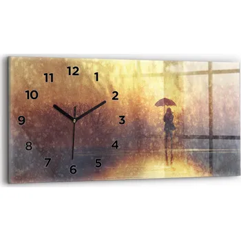 Hodiny Ozdobné nástěnné hodiny s krásnou grafikou, 60x30 cm, žena s deštníkem