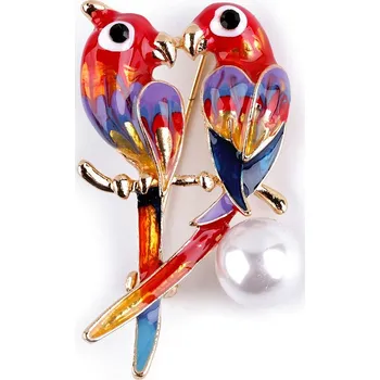 Náramek Brož s broušenými kamínky ptáček, papoušek, malé, 1 multikolor perla