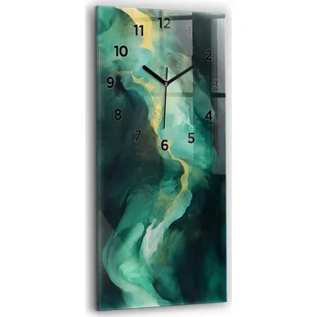 Hodiny Vertikální skleněné nástěnné hodiny do obýváku s grafikou Zelený mramor 30x60 cm