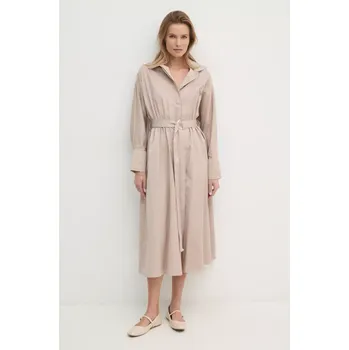 Dámské šaty Bavlněné šaty Answear.LAB béžová barva, midi sng.sud0hh.tjs 80X, vel. M