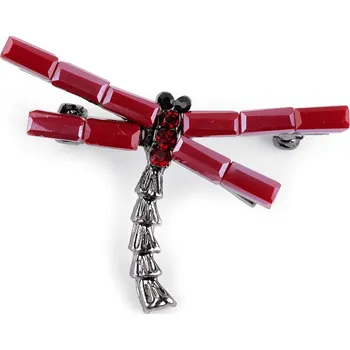 Náramek Brož s broušenými kameny vážka, malé, 2 červená tmavá