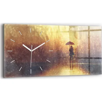 Hodiny Ozdobné nástěnné hodiny s krásnou grafikou, horizontální, 60x30 cm – žena s deštníkem