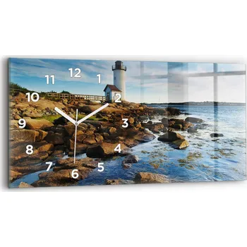 Hodiny Nástěnné Hodiny Skleněné Horizontální s Grafikou Maják Annisquam 60x30 cm