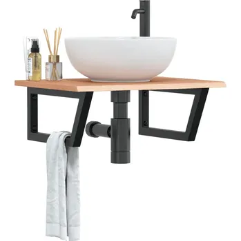 Koupelnový nábytek Deska pod umyvadlo nástěnná ocel a masivní dubové dřevo Hnědá3302607