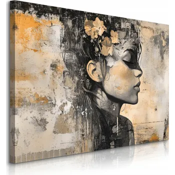 Obraz Obraz Canvas do Ložnice Abstraktní Portrét Ženy Beton Květiny 100x70