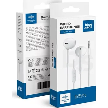 Sluchátka BLUE STAR drátová sluchátka Jack 3,5 mm s mikrofonem PA-E65 1,2 m bílá