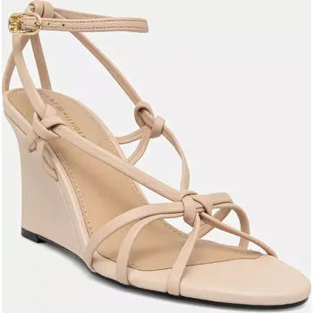 Dámské sandále Kožené sandály Tommy Hilfiger LEATHER KNOTS WEDGE SANDAL béžová barva, FW0FW08417 01X, EUR 40