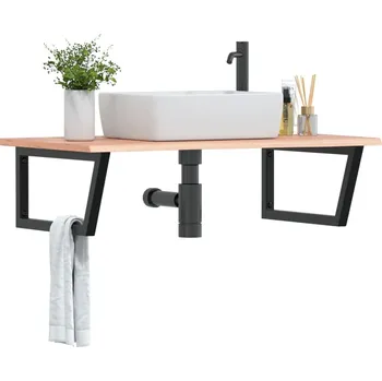 Koupelnový nábytek Deska pod umyvadlo nástěnná ocel a masivní dubové dřevo Hnědá3302651