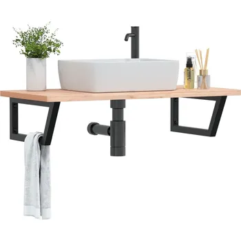 Koupelnový nábytek Deska pod umyvadlo nástěnná ocel a masivní bukové dřevo Hnědá3302435