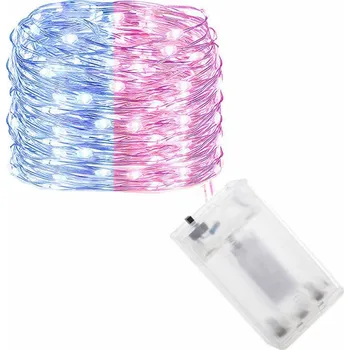 Vánoční osvětlení SPRINGOS LED řetěz Nano Duo - 10m, 100LED, 3xAA, modrá/růžová