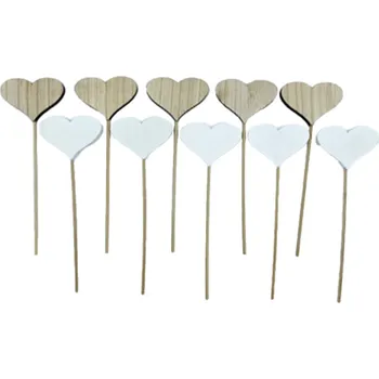 Zápich dřevo 70mm+špejle srdíčko mix, přírodní, bílá