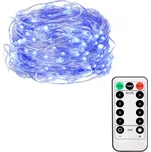 SPRINGOS LED řetěz Nano - 10m, 100LED, 8 funkcí, ovladač, 3xAA, IP44, modrá
