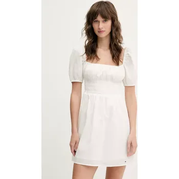 Dámské šaty Bavlněné šaty Tommy Jeans bílá barva, mini, DW0DW21334 00X, vel. XS