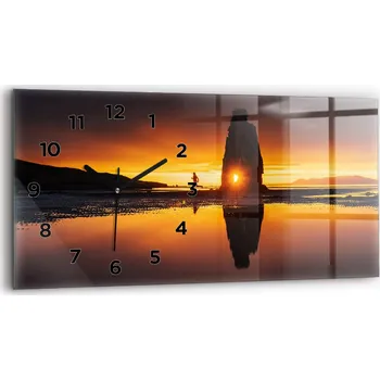 Hodiny Moderní skleněné foto hodiny na zeď 60 cm x 30 cm Běžec a západ slunce