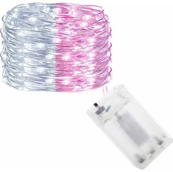 Vánoční dekorace SPRINGOS LED řetěz Nano Duo - 10m, 100LED, 3xAA, bílá/růžová