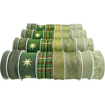 Party dekorace Vánoční stuhy s drátkem - zelené