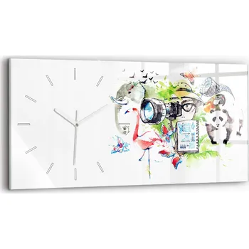 Hodiny Minimalistické Skleněné Nástěnné Hodiny se Stylovým Zoologickým Potiskem 60x30 cm