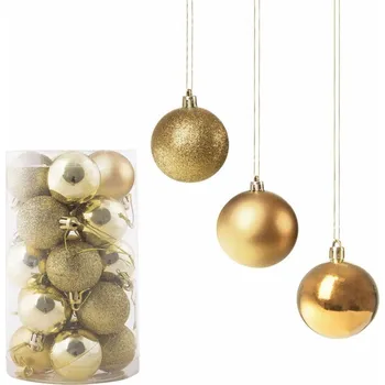 Vánoční ozdoba SPRINGOS Vánoční baňky zlaté mix - 4cm, sada 20ks