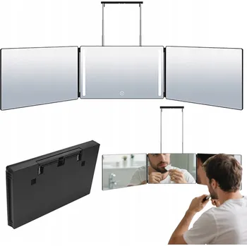 Zrcadlo KOSMETICKÉ ZRCADLO NA ZEĎ S LED OSVĚTLENÍM, 3 PANELY, OTOČNÉ O 360° A S NASTAVENÍM