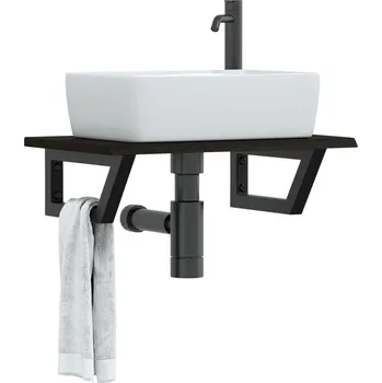 Koupelnový nábytek Deska pod umyvadlo nástěnná ocel a masivní dubové dřevo Hnědá 3302583