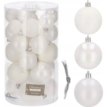Vánoční ozdoba SPRINGOS Vánoční baňky bílé mix - 4/5/6cm, sada 30ks