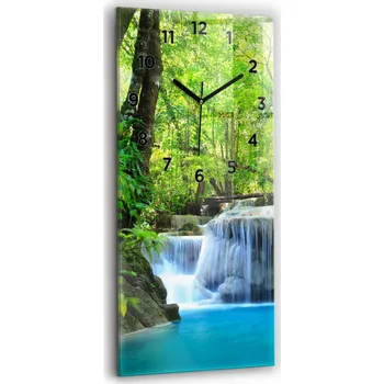 Hodiny Vertikální Skleněné Hodiny Design Tichý Klasický Nástěnné Vodopád v lese 30x60