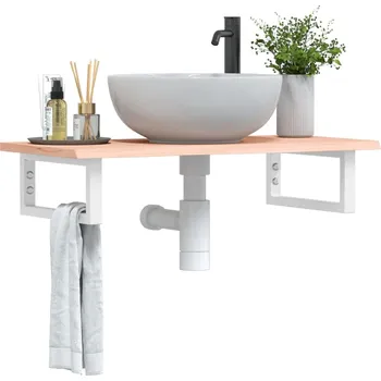 Koupelnový nábytek Deska pod umyvadlo nástěnná ocel a masivní dubové dřevo Hnědá3302544