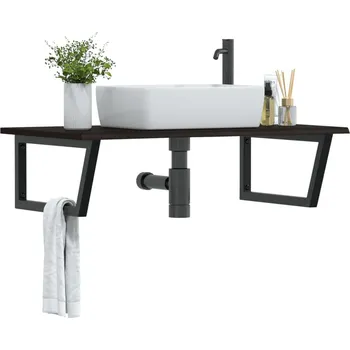 Koupelnový nábytek Deska pod umyvadlo nástěnná ocel a masivní dubové dřevo Hnědá3302663